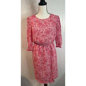 Boden US 6R Red & White Paisley Long Sleeve Dress 100% Viscose Shell